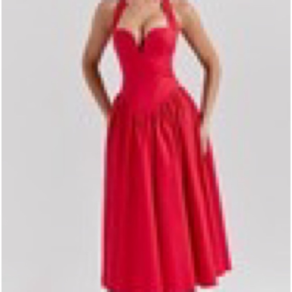 House of CB Red Pleated Halter Sundress - Picture 3 of 3